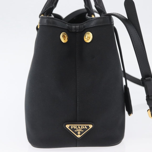 PRADA Hand Bag Canvas 2way Black Gold Auth ka3289V