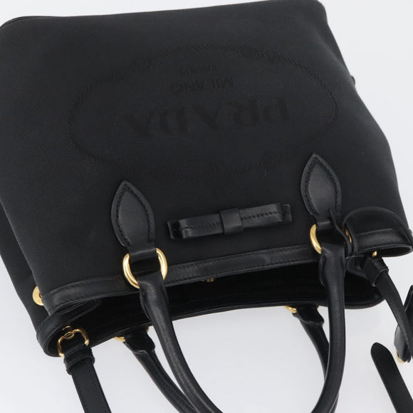 PRADA Hand Bag Canvas 2way Black Gold Auth ka3289V