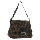 FENDI Zucca Canvas Mamma Baguette Shoulder Bag Brown Black Auth ka3290V-1