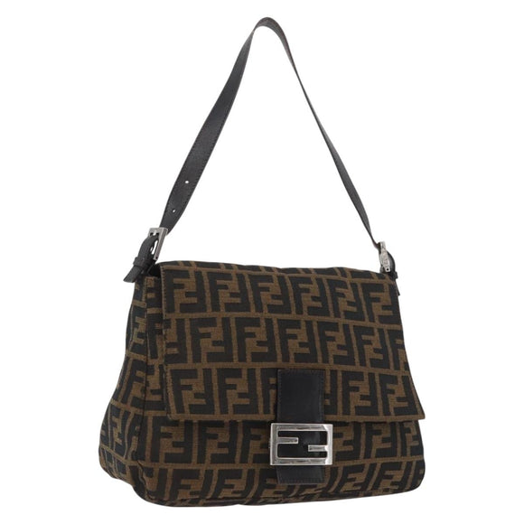 FENDI Zucca Canvas Mamma Baguette Shoulder Bag Brown Black Auth ka3290V
