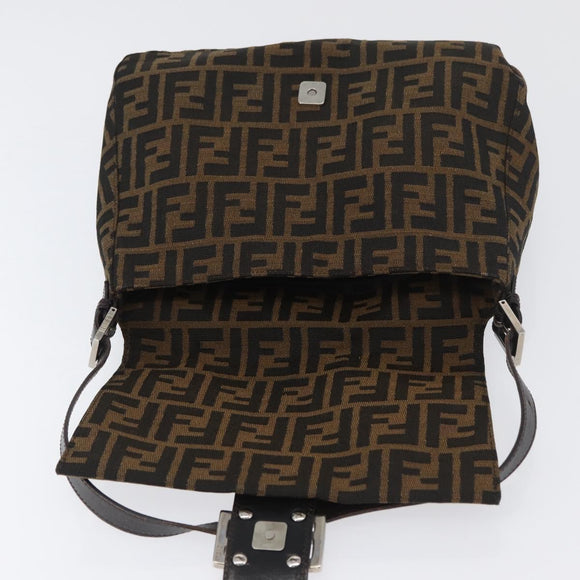 FENDI Zucca Canvas Mamma Baguette Shoulder Bag Brown Black Auth ka3290V