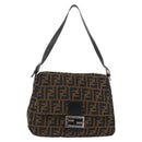 FENDI Zucca Canvas Mamma Baguette Shoulder Bag Brown Black Auth ka3290V-13