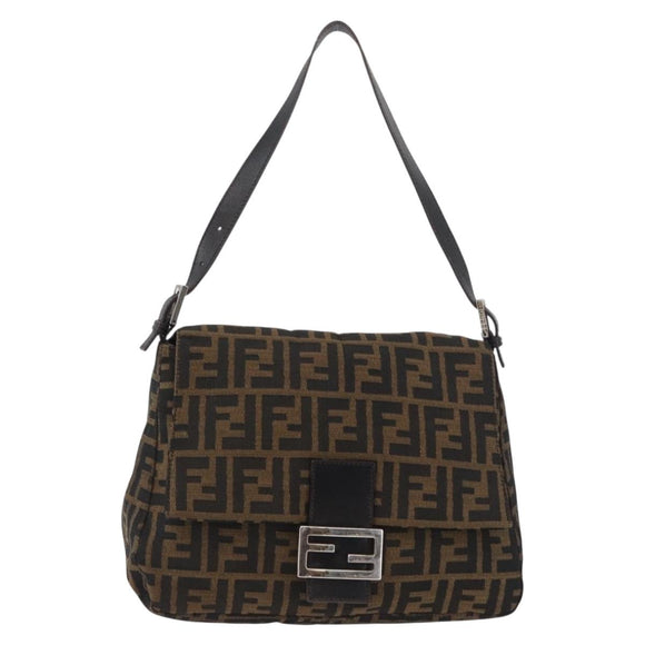 FENDI Zucca Canvas Mamma Baguette Shoulder Bag Brown Black Auth ka3290V