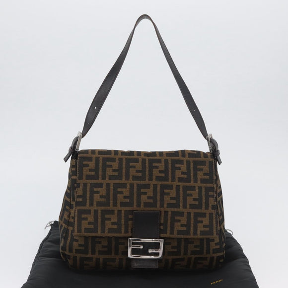 FENDI Zucca Canvas Mamma Baguette Shoulder Bag Brown Black Auth ka3290V