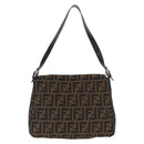 FENDI Zucca Canvas Mamma Baguette Shoulder Bag Brown Black Auth ka3290V-2