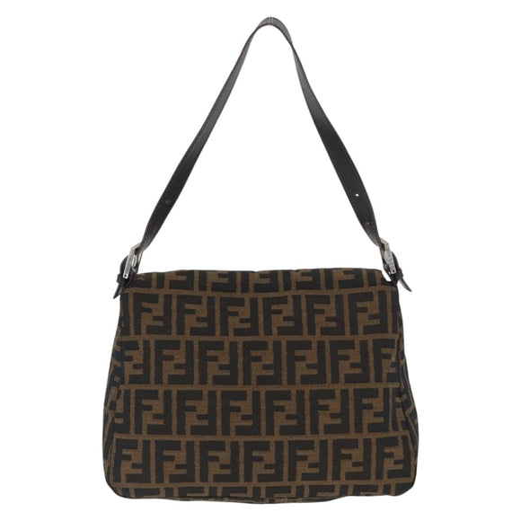FENDI Zucca Canvas Mamma Baguette Shoulder Bag Brown Black Auth ka3290V