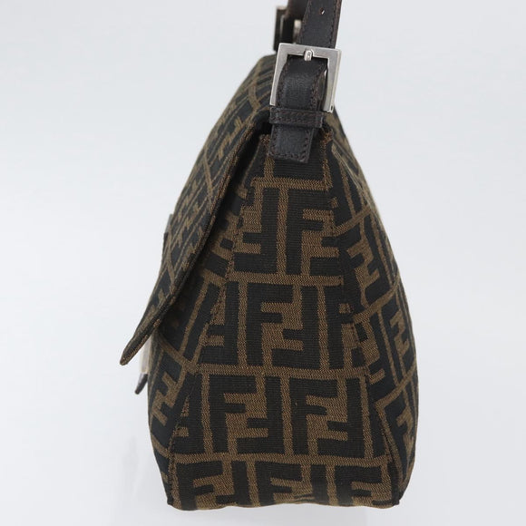 FENDI Zucca Canvas Mamma Baguette Shoulder Bag Brown Black Auth ka3290V