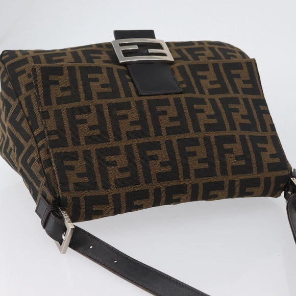 FENDI Zucca Canvas Mamma Baguette Shoulder Bag Brown Black Auth ka3290V
