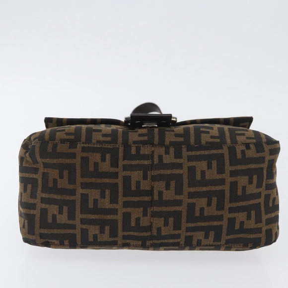 FENDI Zucca Canvas Mamma Baguette Shoulder Bag Brown Black Auth ka3290V