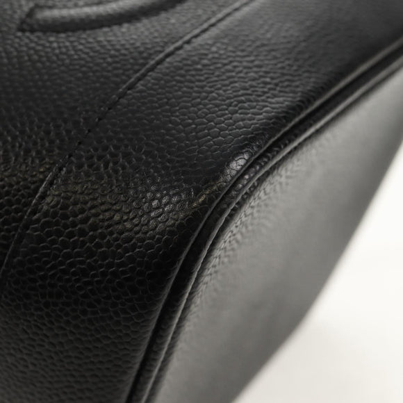 CHANEL COCO Mark Vanity Hand Bag Caviar Skin Black Gold CC Auth ka329V