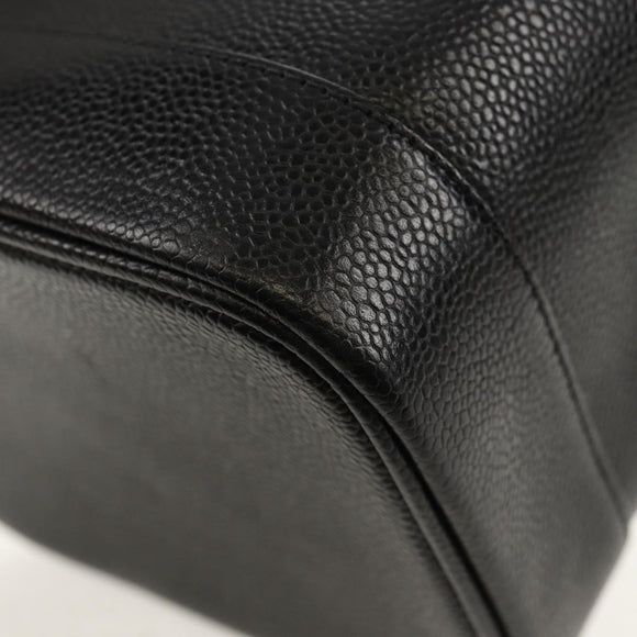 CHANEL COCO Mark Vanity Hand Bag Caviar Skin Black Gold CC Auth ka329V