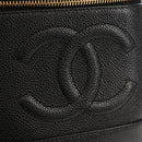 CHANEL COCO Mark Vanity Hand Bag Caviar Skin Black Gold CC Auth ka329V-14