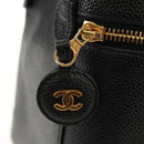 CHANEL COCO Mark Vanity Hand Bag Caviar Skin Black Gold CC Auth ka329V-15