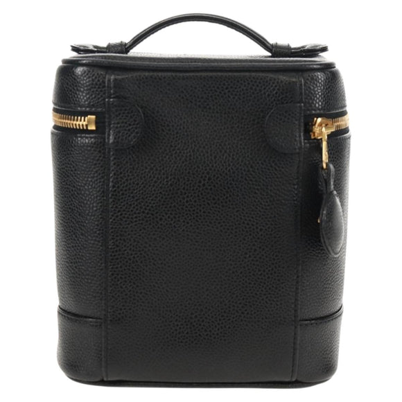 CHANEL COCO Mark Vanity Hand Bag Caviar Skin Black Gold CC Auth ka329V