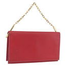 FENDI Chain Hand Bag Leather Red Gold Auth ka3300-1