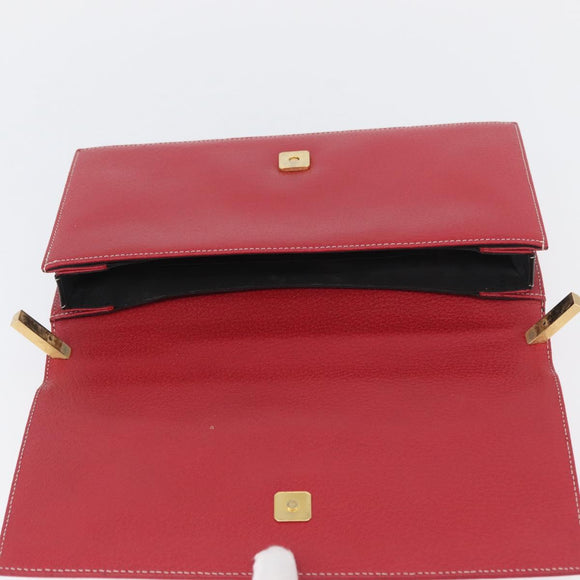 FENDI Chain Hand Bag Leather Red Gold Auth ka3300