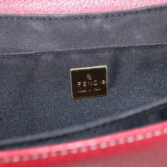 FENDI Chain Hand Bag Leather Red Gold Auth ka3300