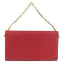 FENDI Chain Hand Bag Leather Red Gold Auth ka3300-2