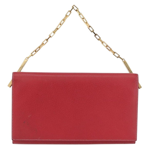 FENDI Chain Hand Bag Leather Red Gold Auth ka3300