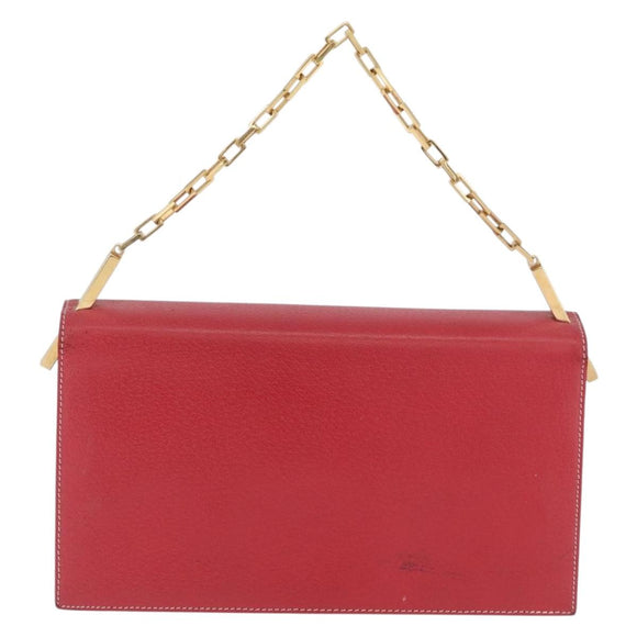 FENDI Chain Hand Bag Leather Red Gold Auth ka3300