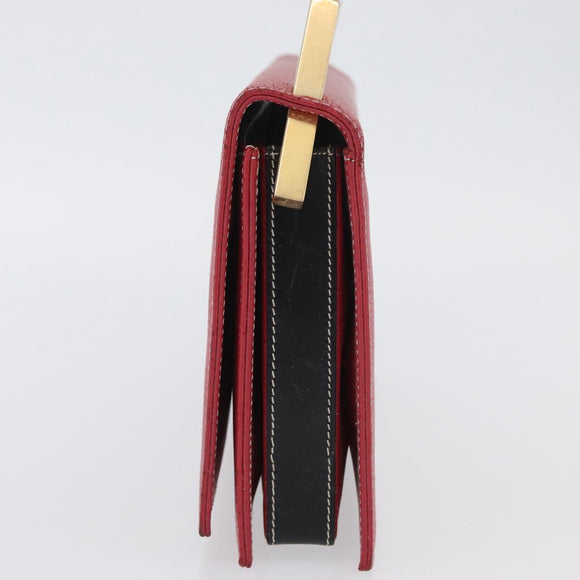 FENDI Chain Hand Bag Leather Red Gold Auth ka3300