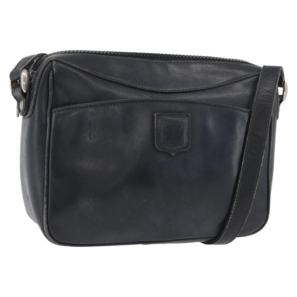 CELINE Shoulder Bag Leather Navy Gold Auth ka3302