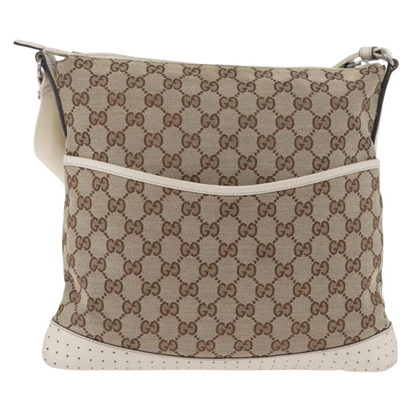 GUCCI GG Canvas Shoulder Bag Beige Silver 145857 Auth ka3305