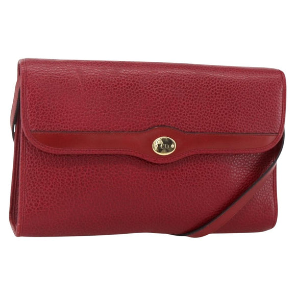 Christian Dior Shoulder Bag Leather Red Gold Auth ka3309