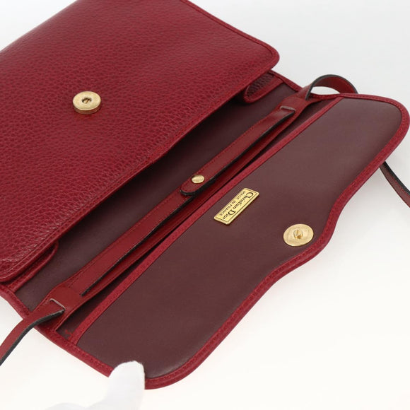 Christian Dior Shoulder Bag Leather Red Gold Auth ka3309