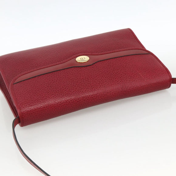 Christian Dior Shoulder Bag Leather Red Gold Auth ka3309