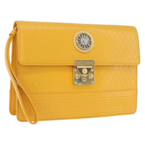 Gianni Versace Clutch Bag Leather Yellow Gold Auth ka3310