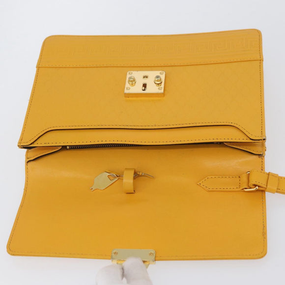 Gianni Versace Clutch Bag Leather Yellow Gold Auth ka3310