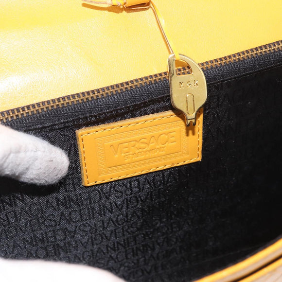 Gianni Versace Clutch Bag Leather Yellow Gold Auth ka3310