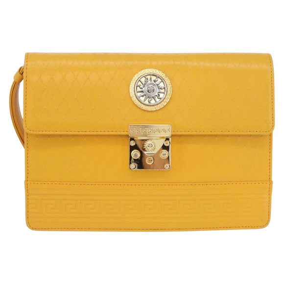 Gianni Versace Clutch Bag Leather Yellow Gold Auth ka3310