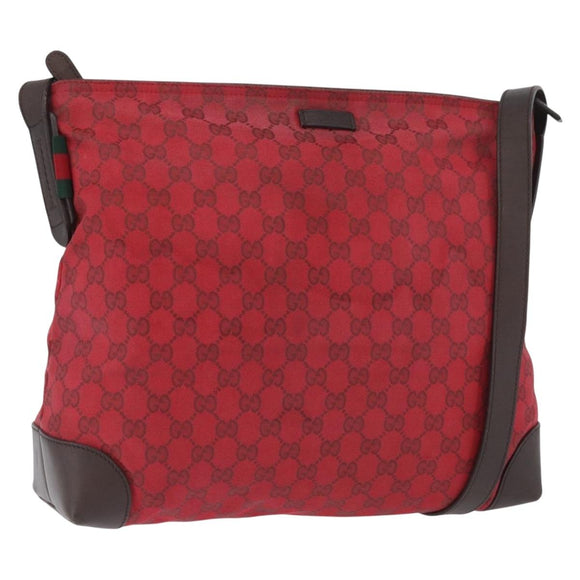 GUCCI GG Canvas Shoulder Bag Gold Red 308930 Auth ka3313