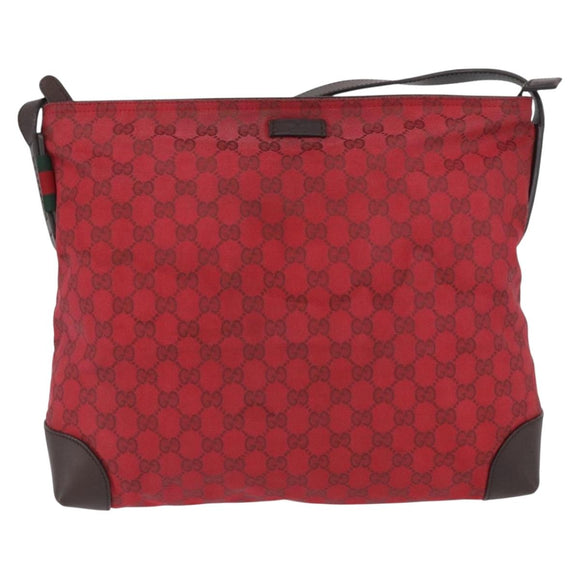 GUCCI GG Canvas Shoulder Bag Gold Red 308930 Auth ka3313