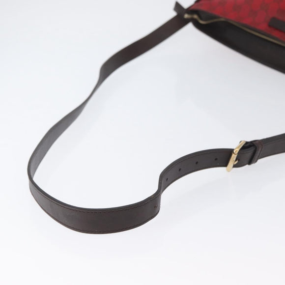 GUCCI GG Canvas Shoulder Bag Gold Red 308930 Auth ka3313