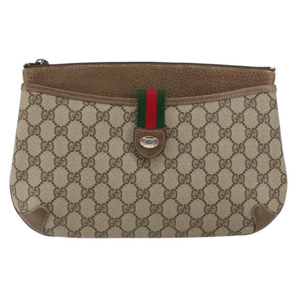 GUCCI GG Supreme Web Sherry Line Bag PVC Beige Gold Red 904 02 026 Auth ka332