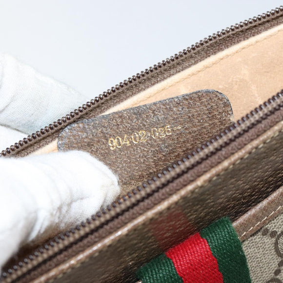 GUCCI GG Supreme Web Sherry Line Bag PVC Beige Gold Red 904 02 026 Auth ka332