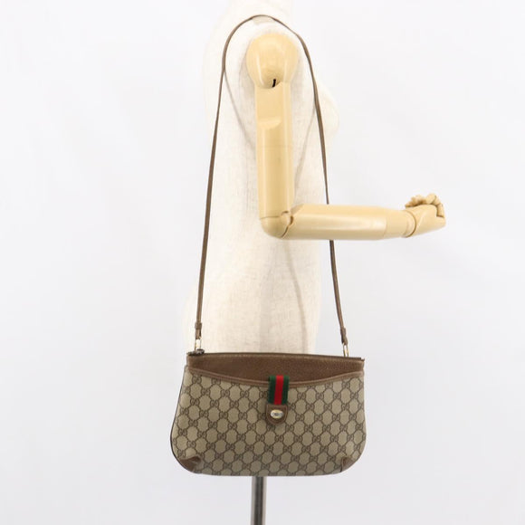 GUCCI GG Supreme Web Sherry Line Bag PVC Beige Gold Red 904 02 026 Auth ka332