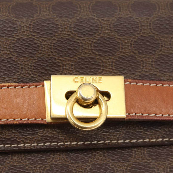 CELINE Macadam Canvas Hand Bag PVC Leather Brown Gold Auth ka3321