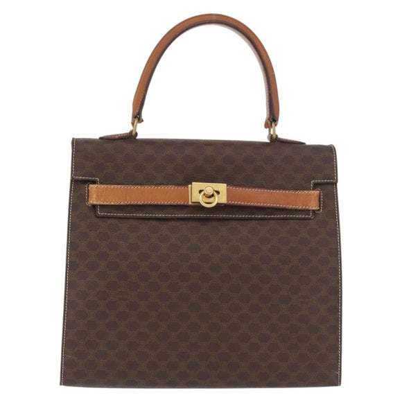 CELINE Macadam Canvas Hand Bag PVC Leather Brown Gold Auth ka3321