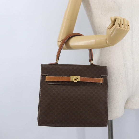 CELINE Macadam Canvas Hand Bag PVC Leather Brown Gold Auth ka3321