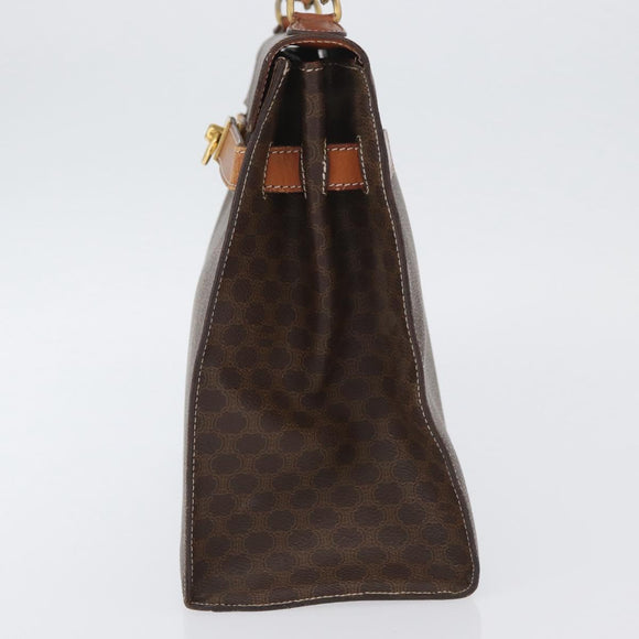 CELINE Macadam Canvas Hand Bag PVC Leather Brown Gold Auth ka3321