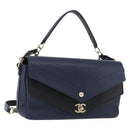 CHANEL V Stitch Chain Shoulder Bag Leather Gold Navy CC Auth ka3335SAM-1