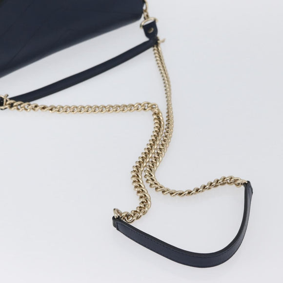 CHANEL V Stitch Chain Shoulder Bag Leather Gold Navy CC Auth ka3335SAM