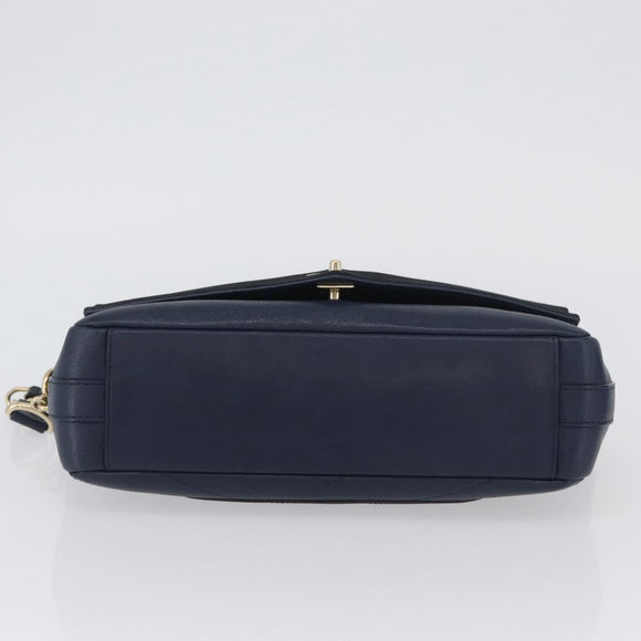 CHANEL V Stitch Chain Shoulder Bag Leather Gold Navy CC Auth ka3335SAM