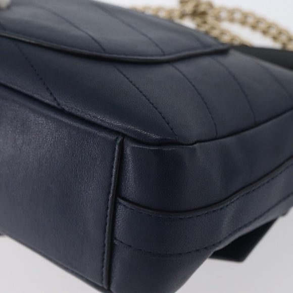 CHANEL V Stitch Chain Shoulder Bag Leather Gold Navy CC Auth ka3335SAM