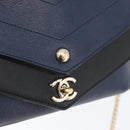 CHANEL V Stitch Chain Shoulder Bag Leather Gold Navy CC Auth ka3335SAM-21
