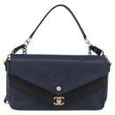 CHANEL V Stitch Chain Shoulder Bag Leather Gold Navy CC Auth ka3335SAM-13